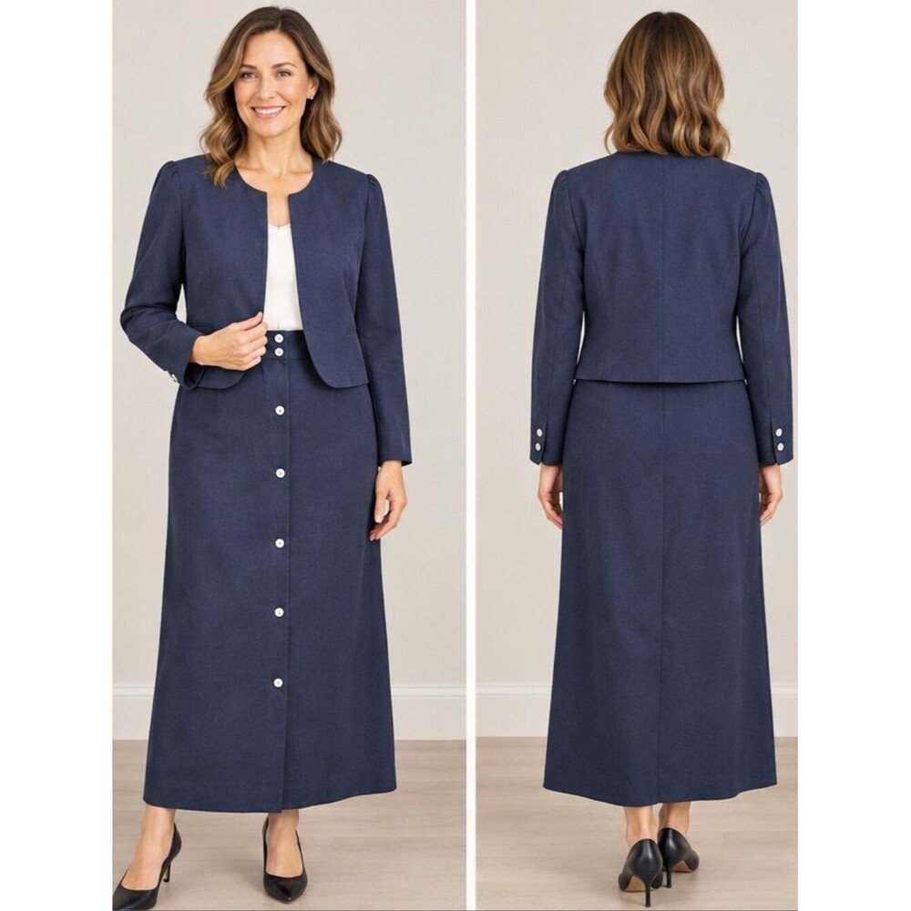 EUC Vintage Don Sayers for Gamut 1970s Navy Two- Piece Skirt Suit Set 14
